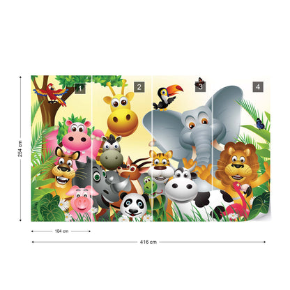 Cartoon Animals Elephant Tiger Cow Pig Photo Wallpaper Wall Mural - USTAD HOME