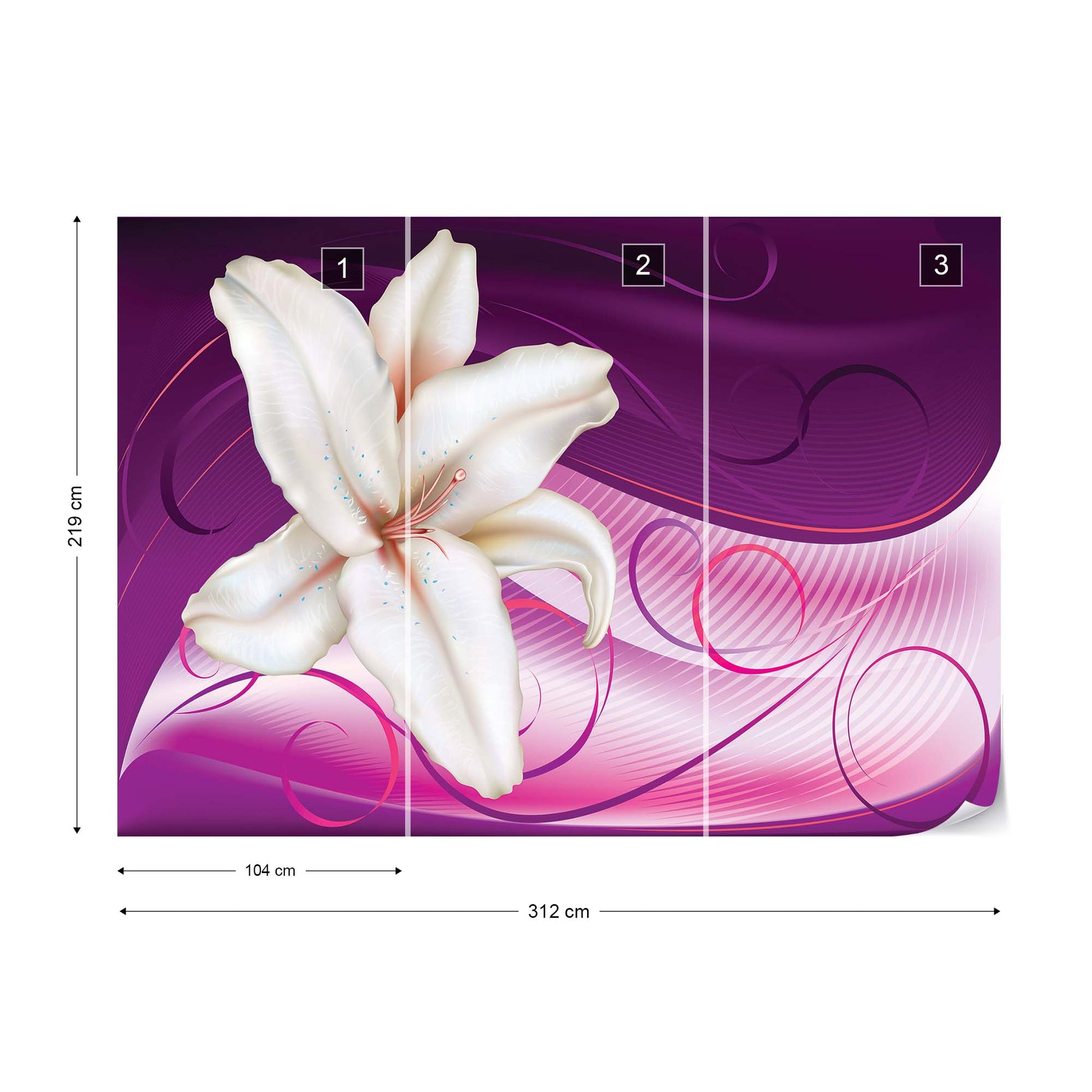 Lily Modern Floral Design Purple Photo Wallpaper Wall Mural - USTAD HOME