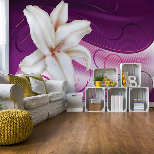 Lily Modern Floral Design Purple Photo Wallpaper Wall Mural - USTAD HOME