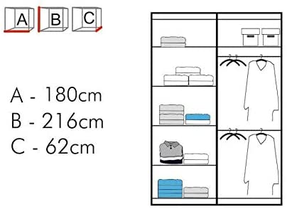 Mirror Double Sliding Door Grey Wardrobe LED Light - USTAD HOME