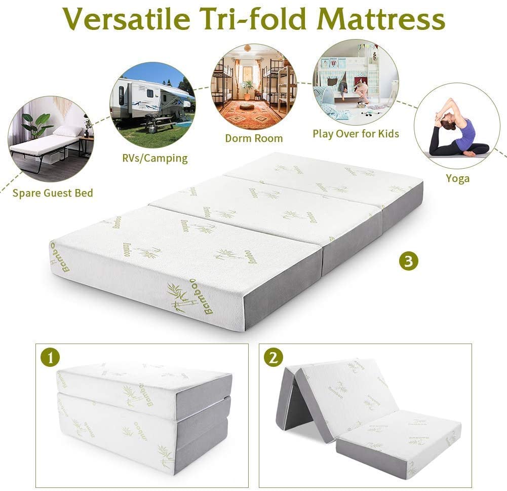 Foldable Non-Slip Tri Mattress with Ultra Soft Removable Cover - USTAD HOME
