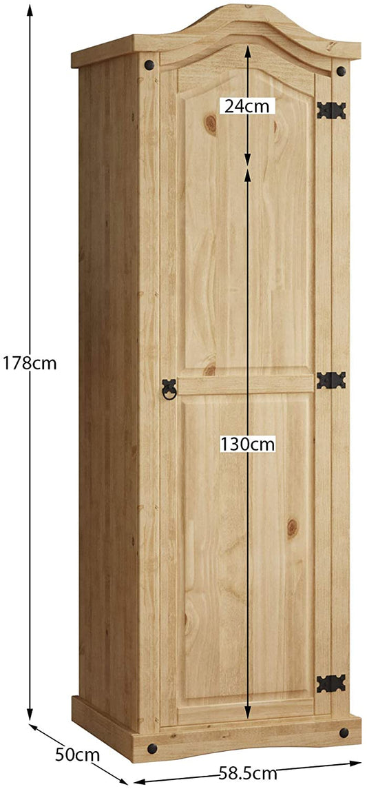 Corona 1 Door Wardrobe Solid Pine Wood - USTAD HOME