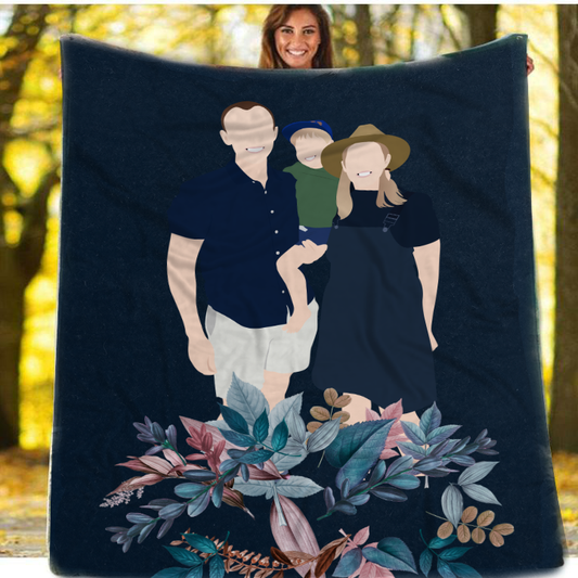 Personalized Faceless Illustration Photo Design Baby Couple Family Blue Blanket - USTAD HOME