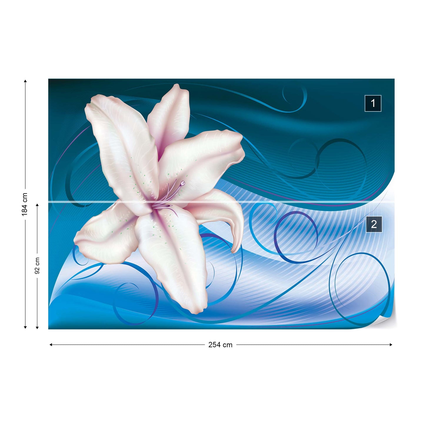 Lily Modern Floral Design Blue Photo Wallpaper Wall Mural - USTAD HOME