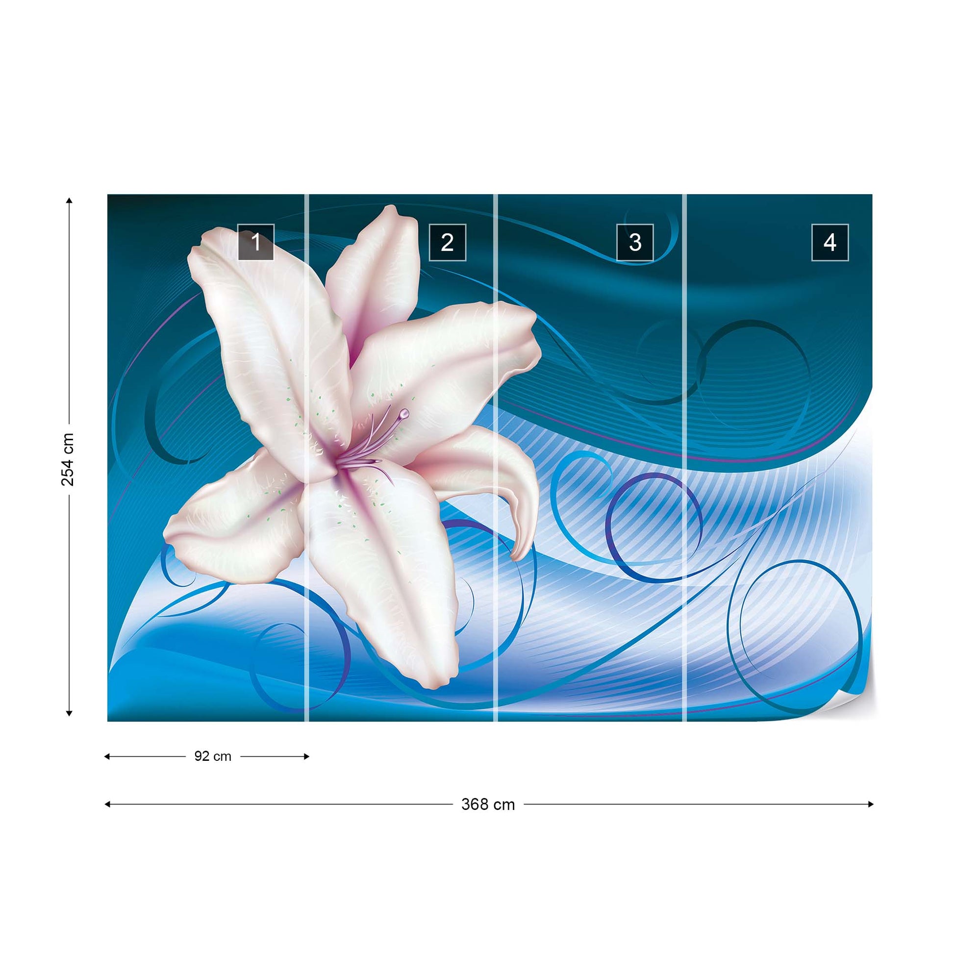 Lily Modern Floral Design Blue Photo Wallpaper Wall Mural - USTAD HOME