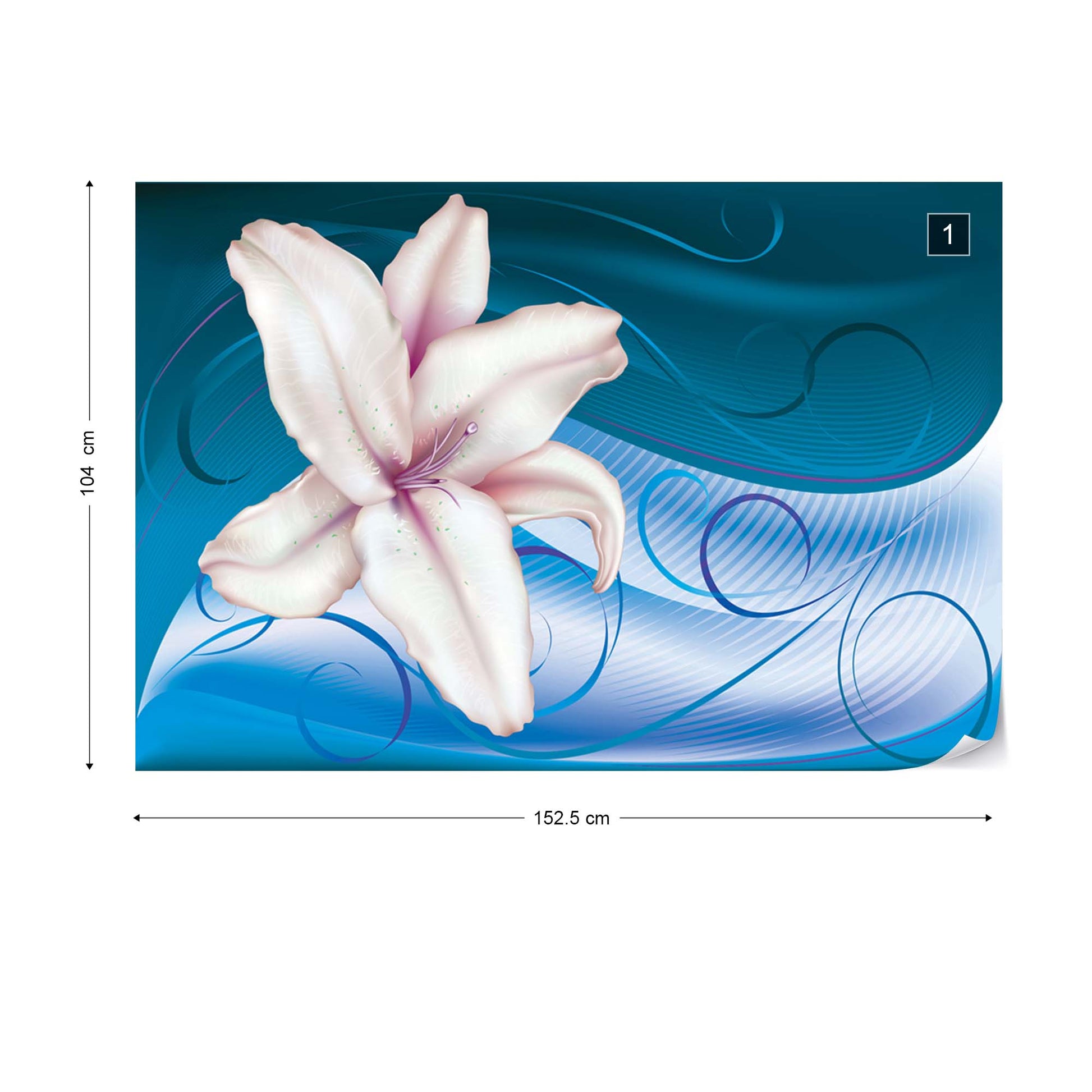 Lily Modern Floral Design Blue Photo Wallpaper Wall Mural - USTAD HOME