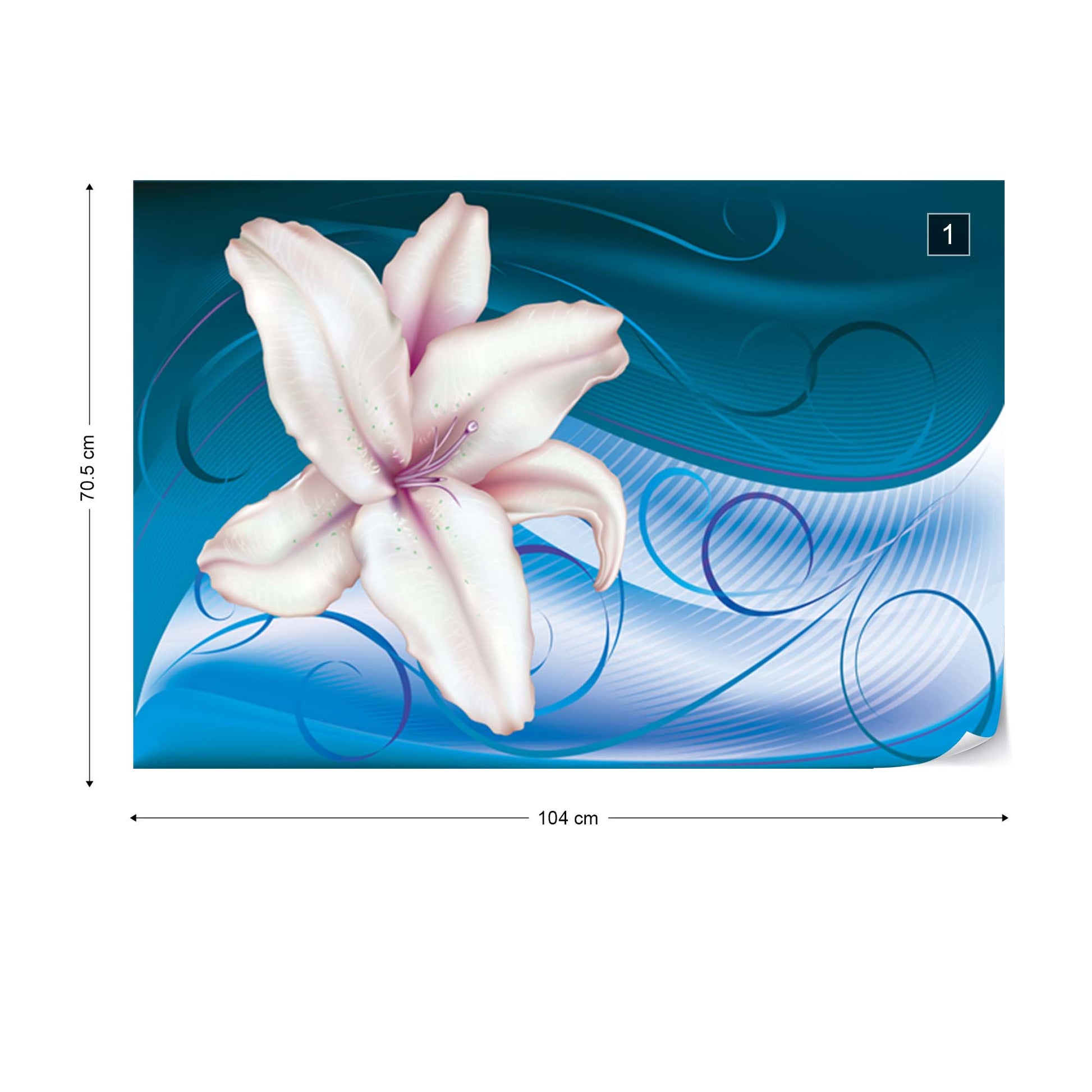 Lily Modern Floral Design Blue Photo Wallpaper Wall Mural - USTAD HOME