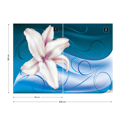 Lily Modern Floral Design Blue Photo Wallpaper Wall Mural - USTAD HOME