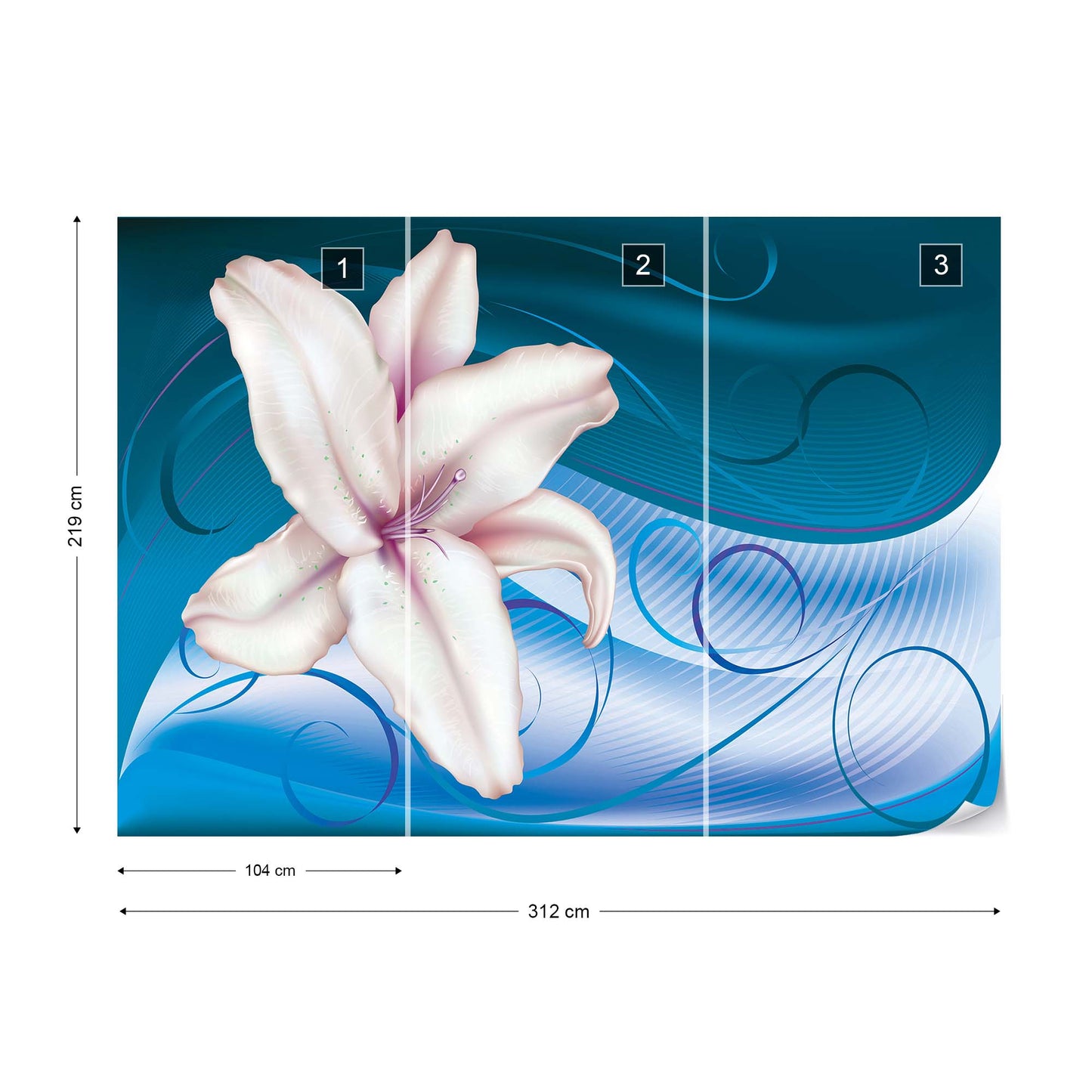 Lily Modern Floral Design Blue Photo Wallpaper Wall Mural - USTAD HOME