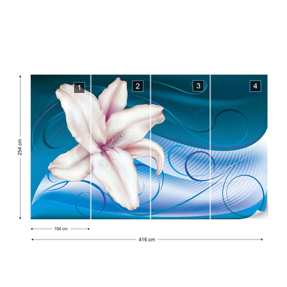 Lily Modern Floral Design Blue Photo Wallpaper Wall Mural - USTAD HOME