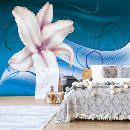 Lily Modern Floral Design Blue Photo Wallpaper Wall Mural - USTAD HOME