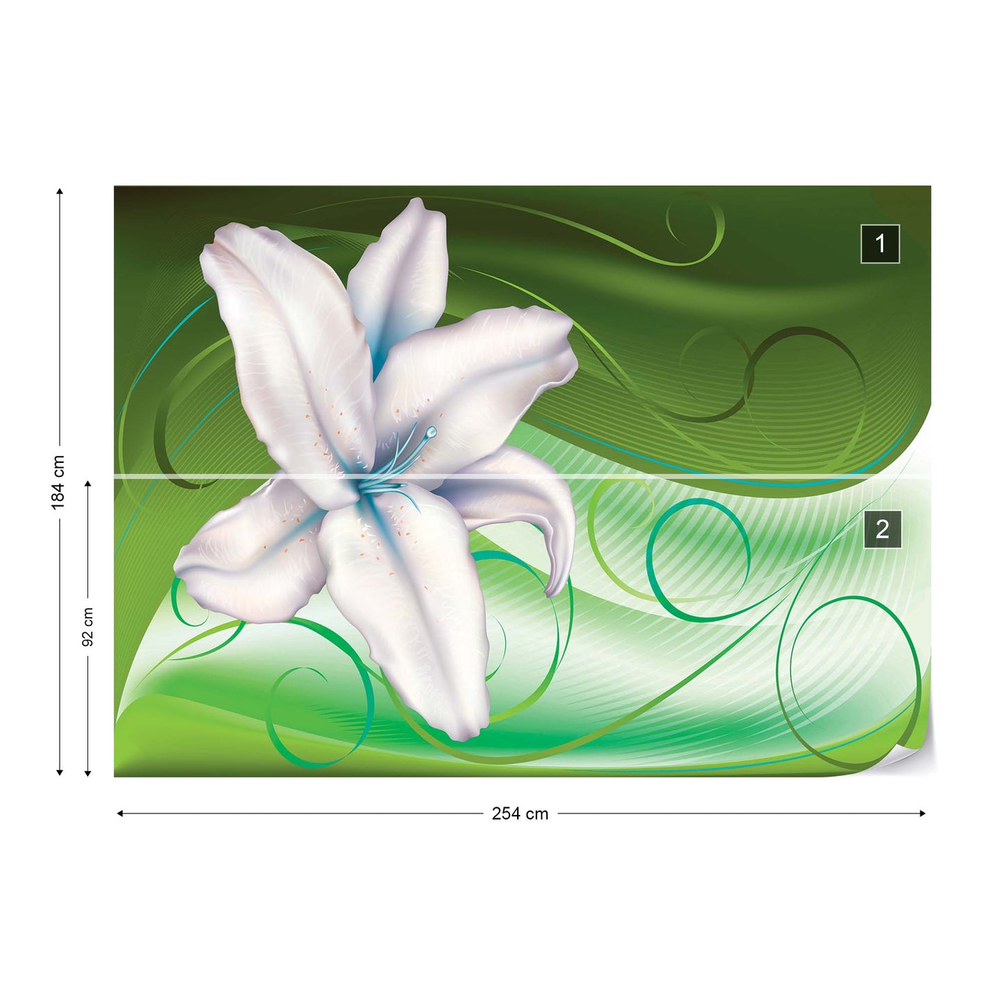 Lily Modern Floral Design Green Photo Wallpaper Wall Mural - USTAD HOME
