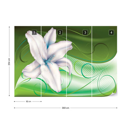 Lily Modern Floral Design Green Photo Wallpaper Wall Mural - USTAD HOME