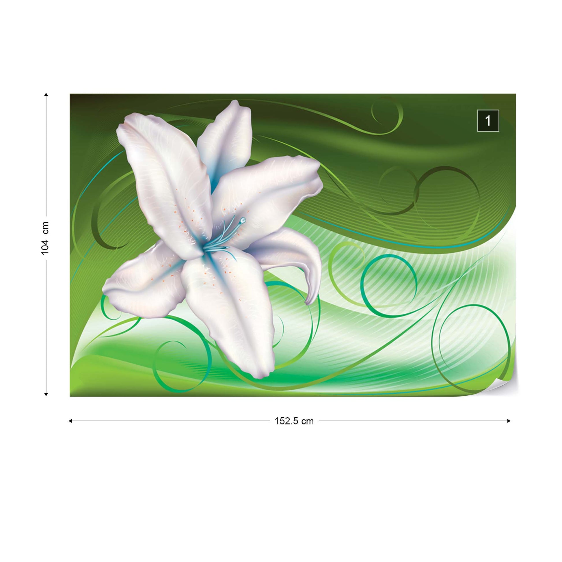 Lily Modern Floral Design Green Photo Wallpaper Wall Mural - USTAD HOME