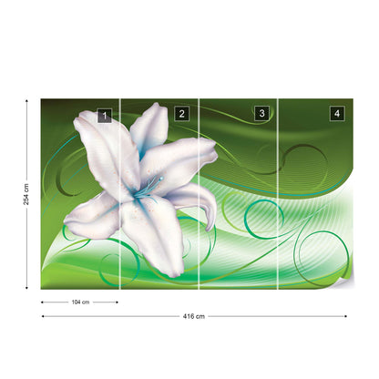Lily Modern Floral Design Green Photo Wallpaper Wall Mural - USTAD HOME
