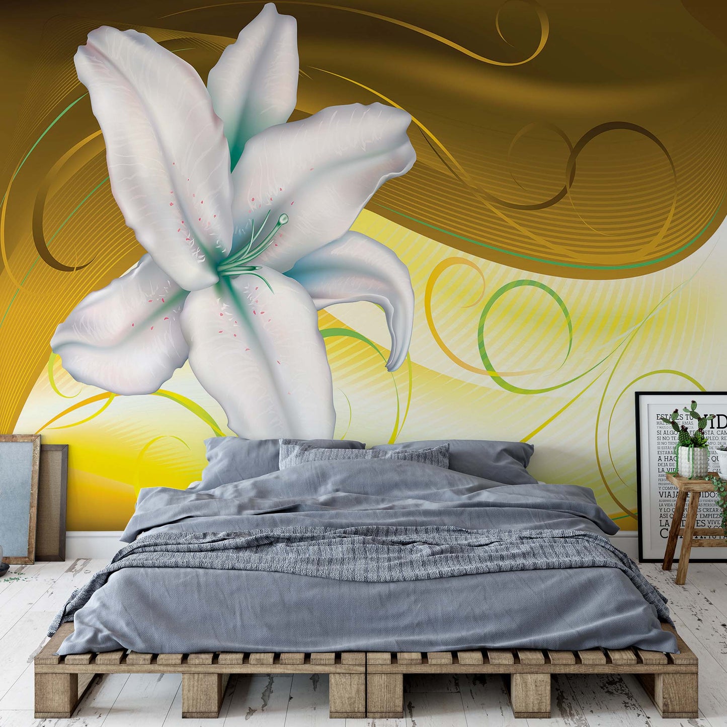 Lily Modern Floral Design Yellow Photo Wallpaper Wall Mural - USTAD HOME