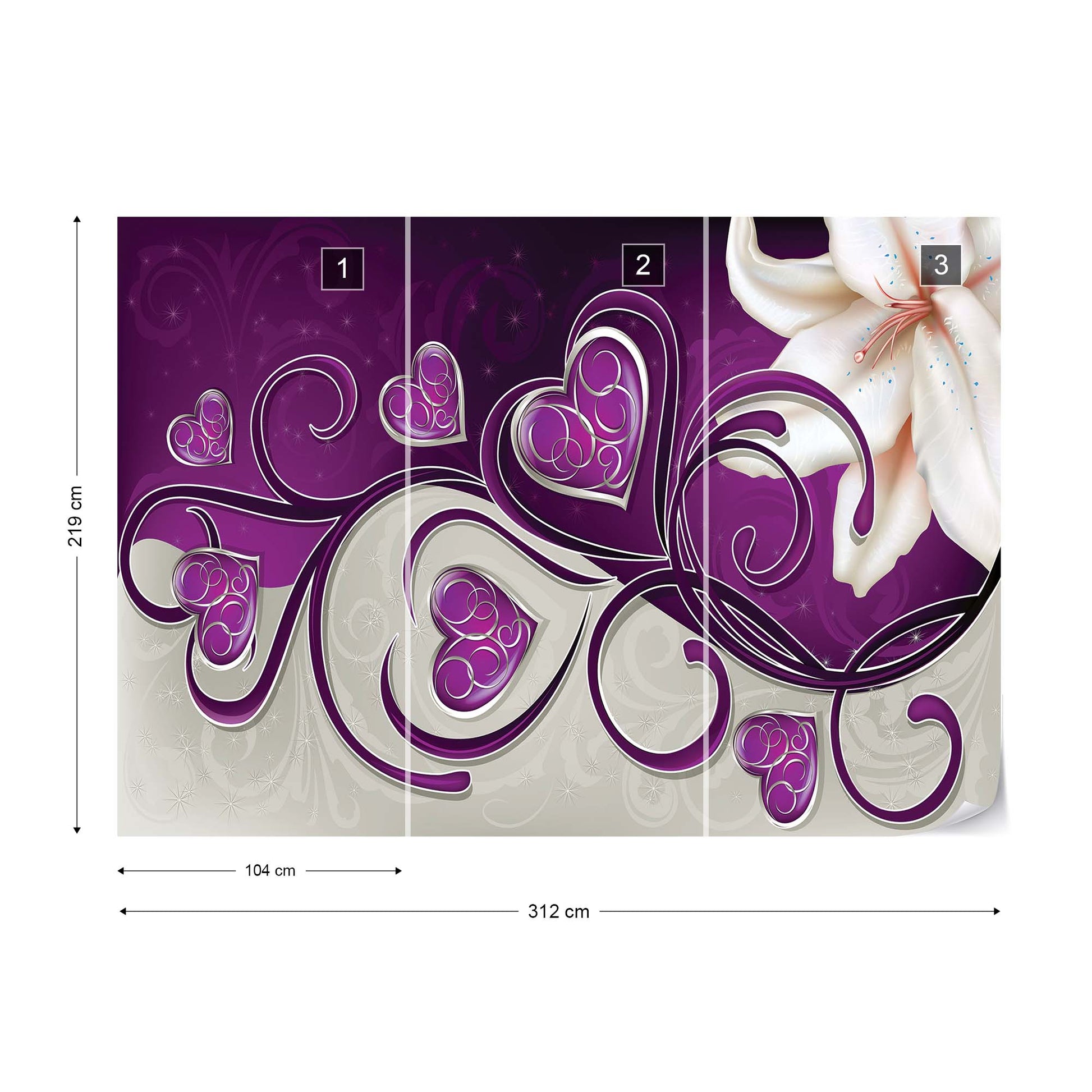 Lily Hearts Purple Swirls Photo Wallpaper Wall Mural - USTAD HOME