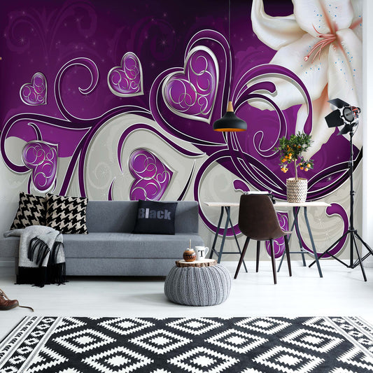 Lily Hearts Purple Swirls Photo Wallpaper Wall Mural - USTAD HOME