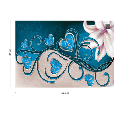 Lily Hearts Blue Swirls Photo Wallpaper Wall Mural - USTAD HOME