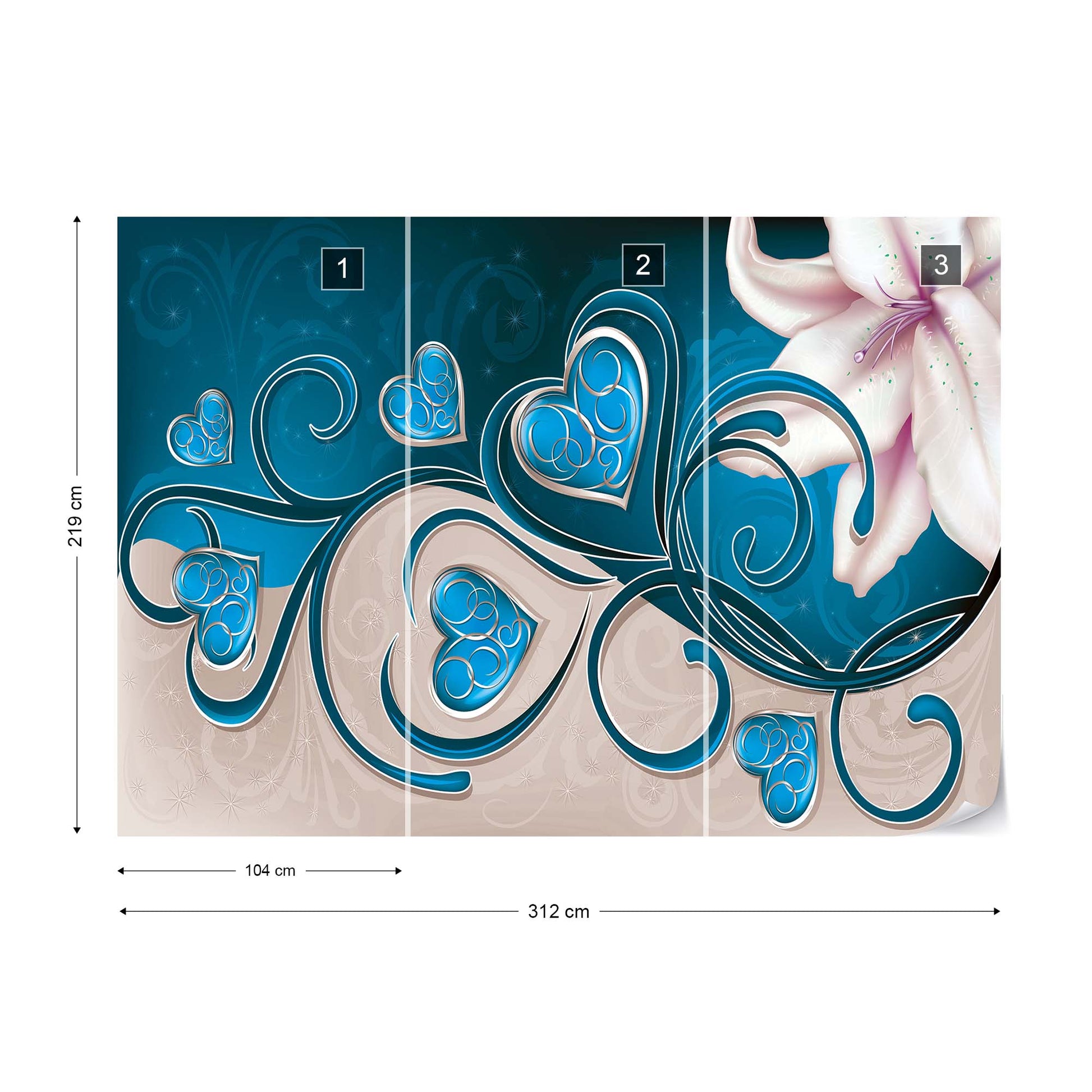 Lily Hearts Blue Swirls Photo Wallpaper Wall Mural - USTAD HOME