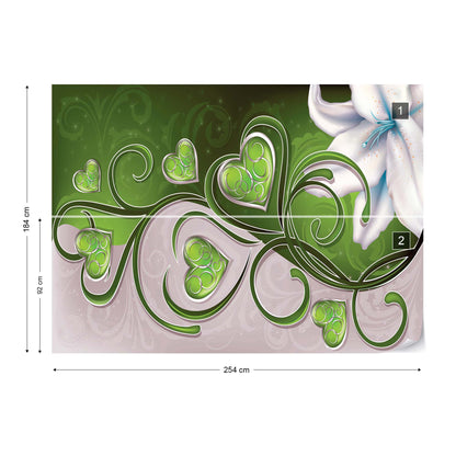 Lily Hearts Green Swirls Photo Wallpaper Wall Mural - USTAD HOME