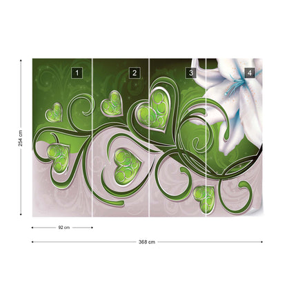 Lily Hearts Green Swirls Photo Wallpaper Wall Mural - USTAD HOME