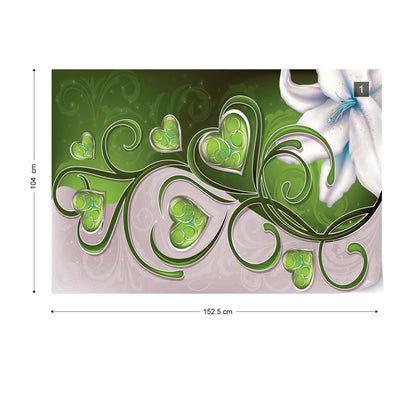 Lily Hearts Green Swirls Photo Wallpaper Wall Mural - USTAD HOME