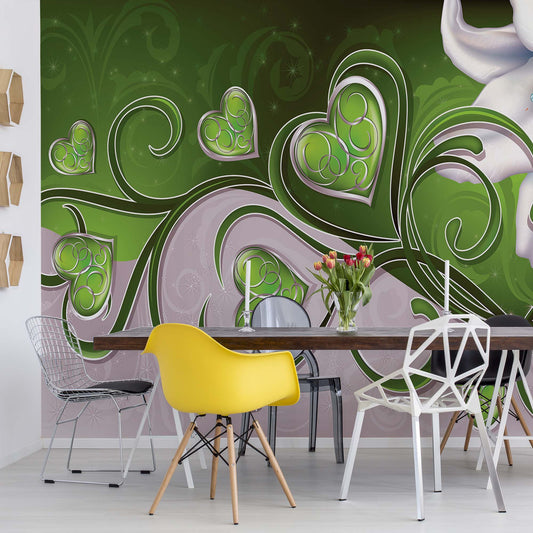 Lily Hearts Green Swirls Photo Wallpaper Wall Mural - USTAD HOME