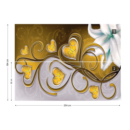 Lily Hearts Yellow Swirls Photo Wallpaper Wall Mural - USTAD HOME