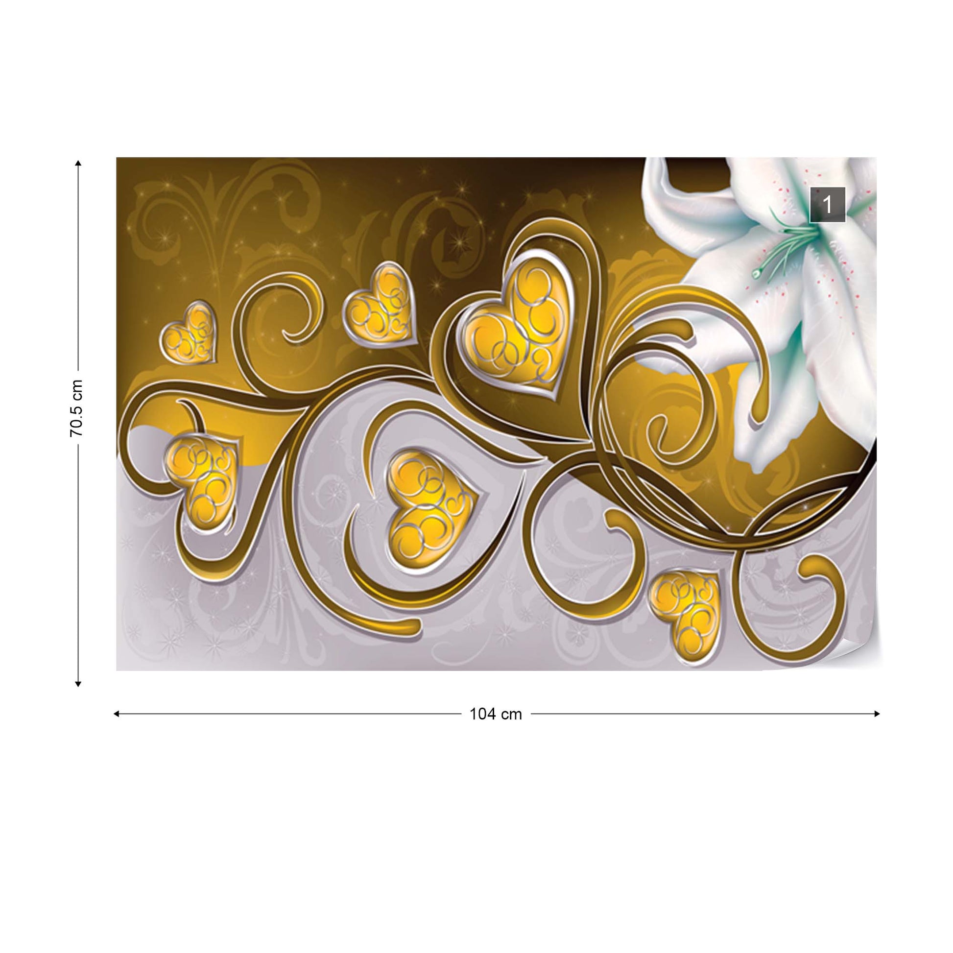 Lily Hearts Yellow Swirls Photo Wallpaper Wall Mural - USTAD HOME