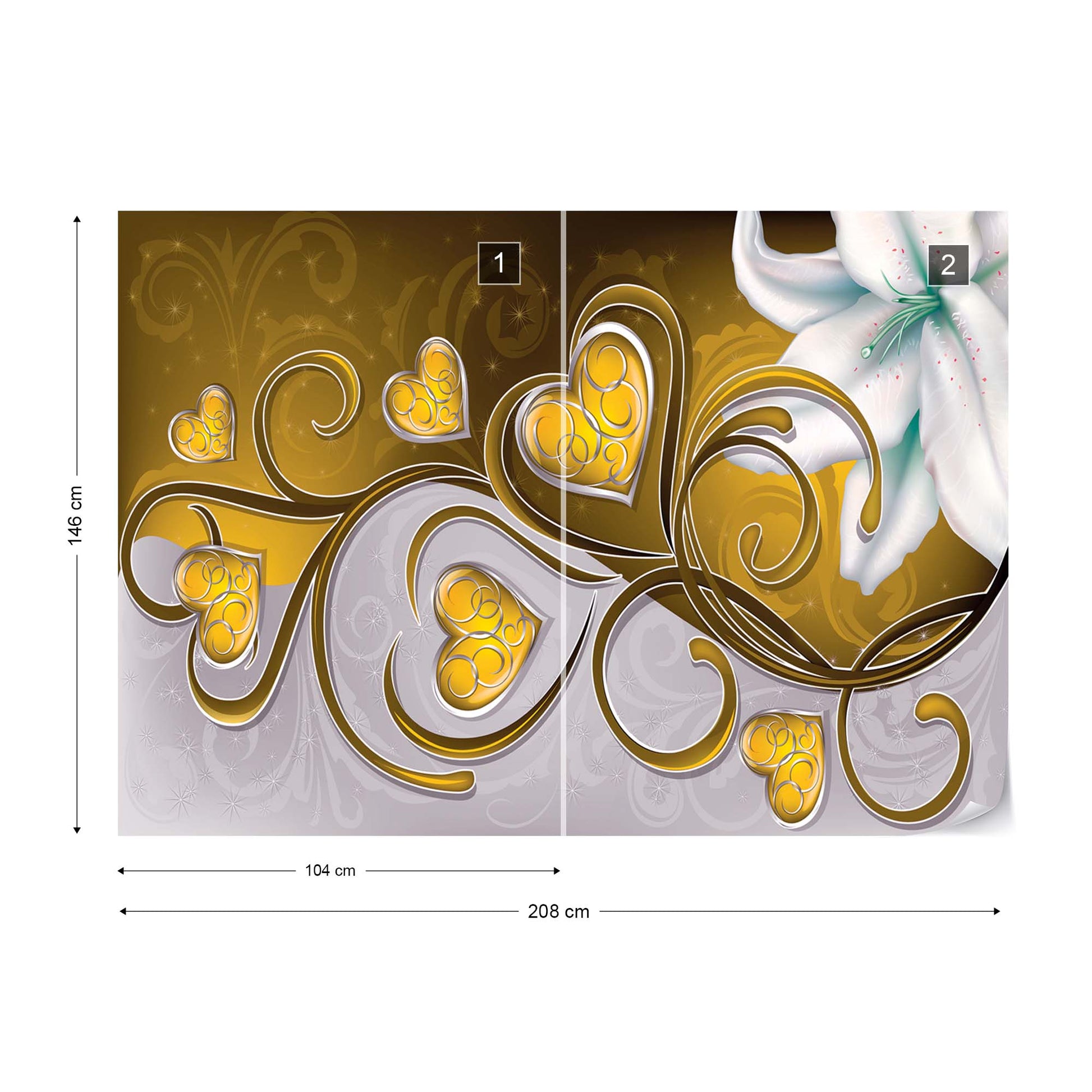 Lily Hearts Yellow Swirls Photo Wallpaper Wall Mural - USTAD HOME