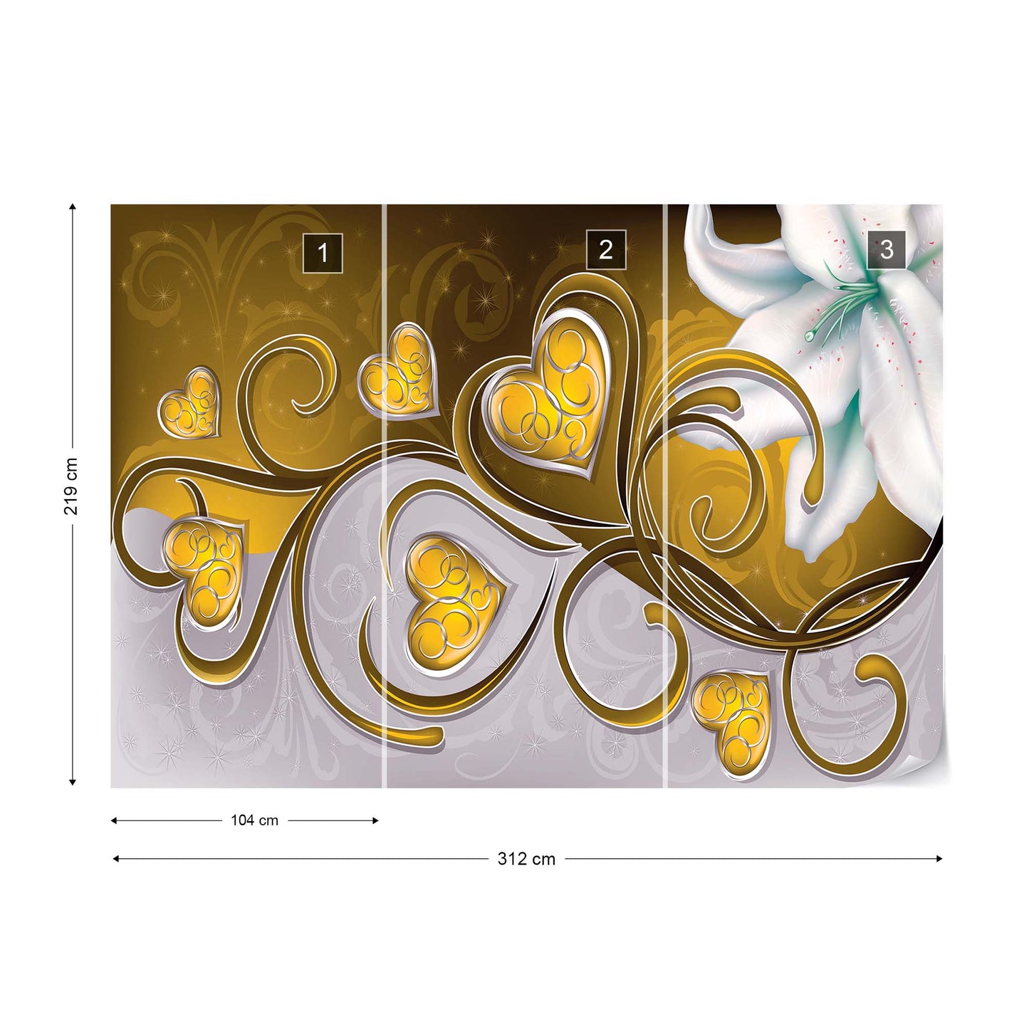 Lily Hearts Yellow Swirls Photo Wallpaper Wall Mural - USTAD HOME