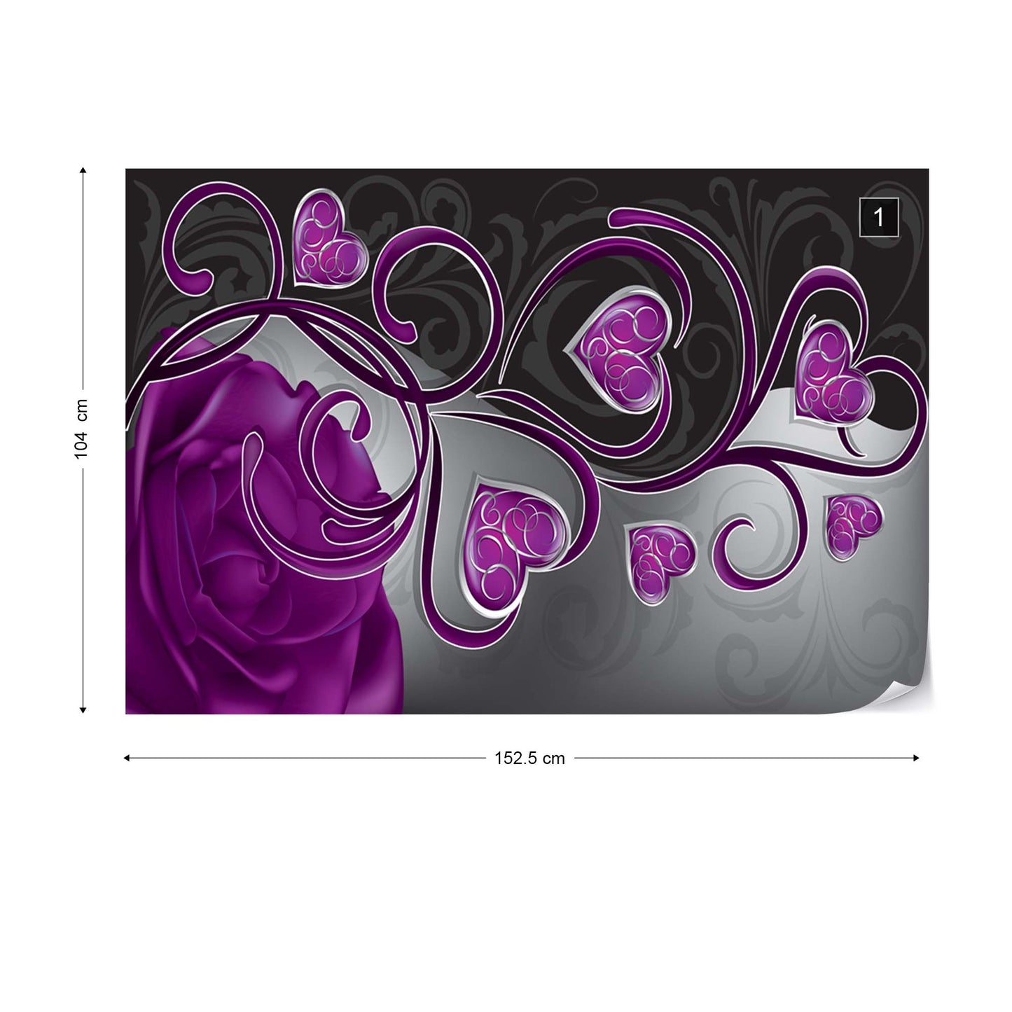 Rose Hearts Purple Swirly Modern Design Photo Wallpaper Wall Mural - USTAD HOME