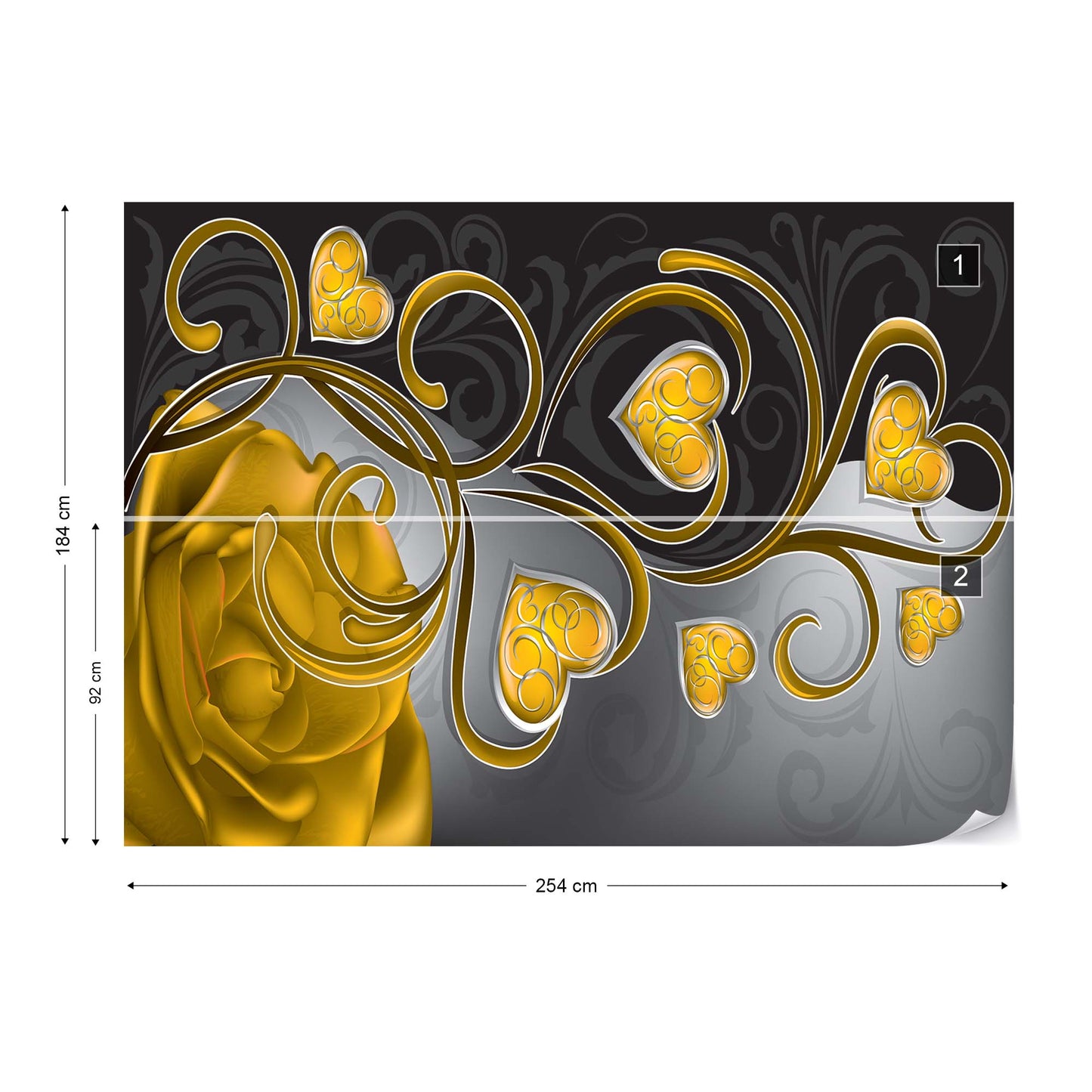 Rose Hearts Yellow Swirly Modern Design Photo Wallpaper Wall Mural - USTAD HOME