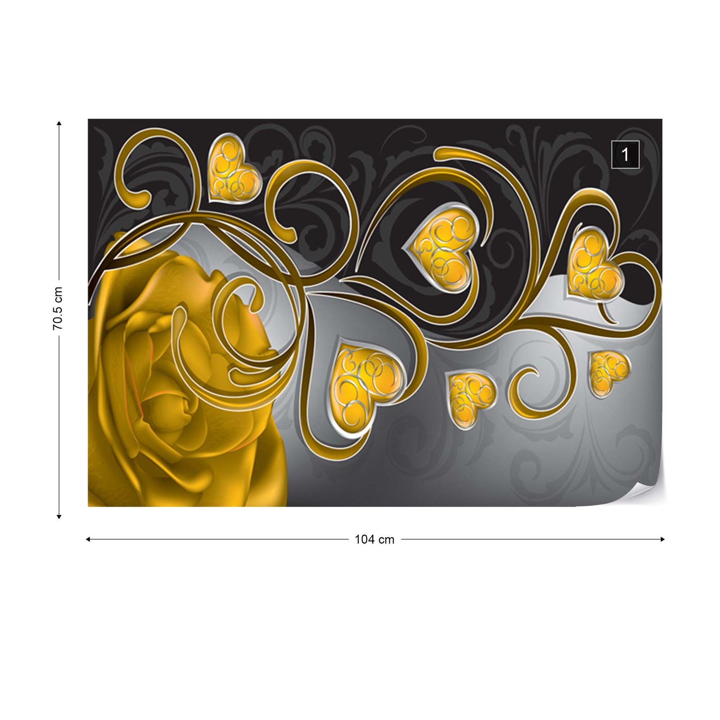 Rose Hearts Yellow Swirly Modern Design Photo Wallpaper Wall Mural - USTAD HOME