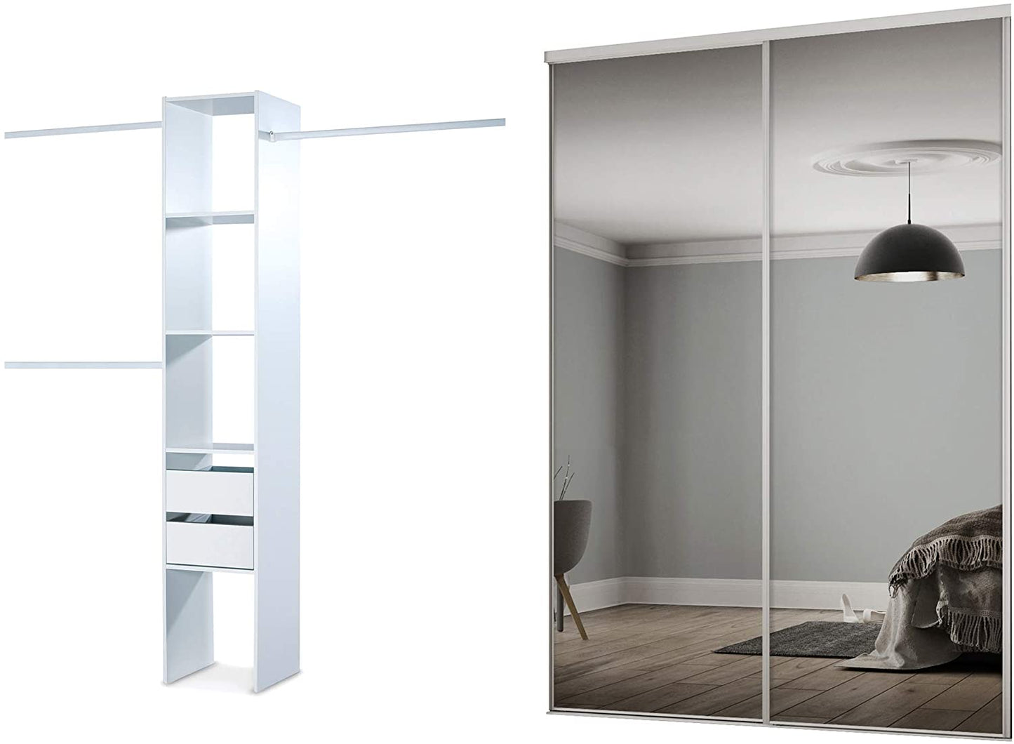Sliding Wardrobe Doors White Frame Mirror 226cm x 180.3cm - USTAD HOME
