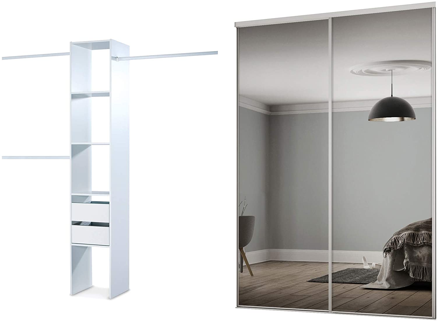 Sliding Wardrobe Doors White Frame Mirror 226cm x 149.9cm - USTAD HOME