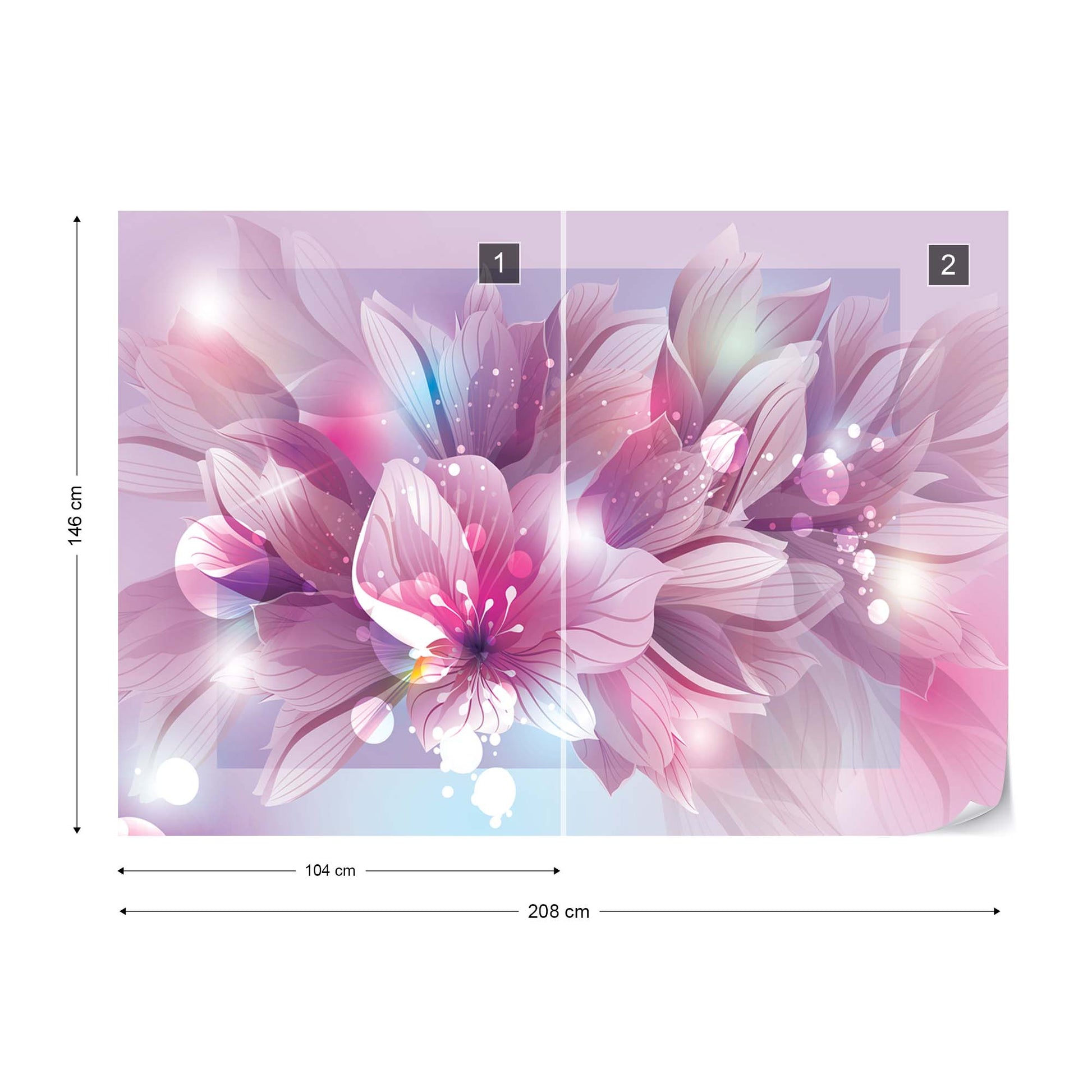 Flowers Modern Pink And Purple Photo Wallpaper Wall Mural - USTAD HOME