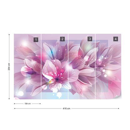 Flowers Modern Pink And Purple Photo Wallpaper Wall Mural - USTAD HOME