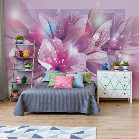 Flowers Modern Pink And Purple Photo Wallpaper Wall Mural - USTAD HOME