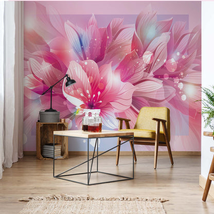 Flowers Modern Pink Photo Wallpaper Wall Mural - USTAD HOME