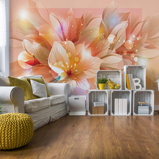 Flowers Modern Orange Photo Wallpaper Wall Mural - USTAD HOME