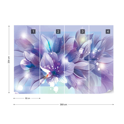 Flowers Modern Blue And Purple Photo Wallpaper Wall Mural - USTAD HOME