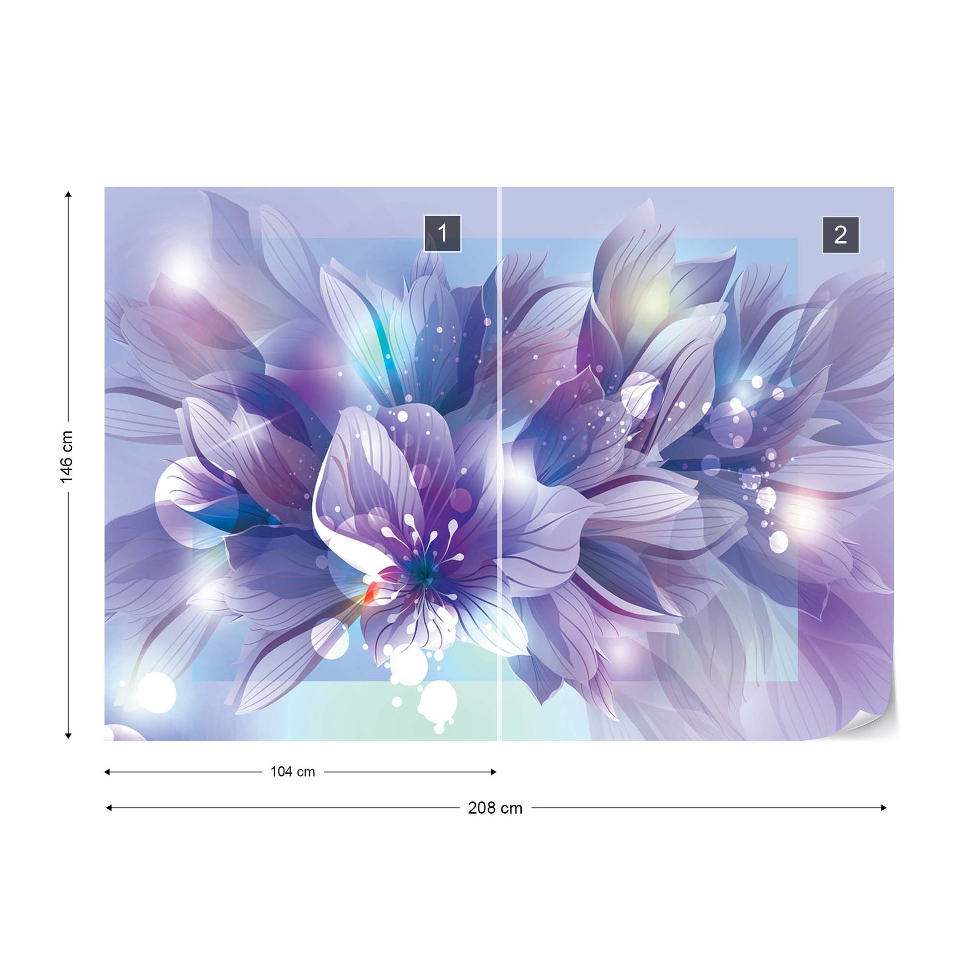 Flowers Modern Blue And Purple Photo Wallpaper Wall Mural - USTAD HOME