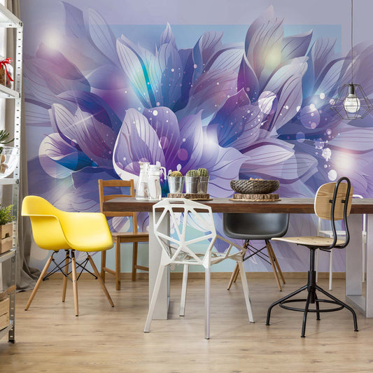 Flowers Modern Blue And Purple Photo Wallpaper Wall Mural - USTAD HOME