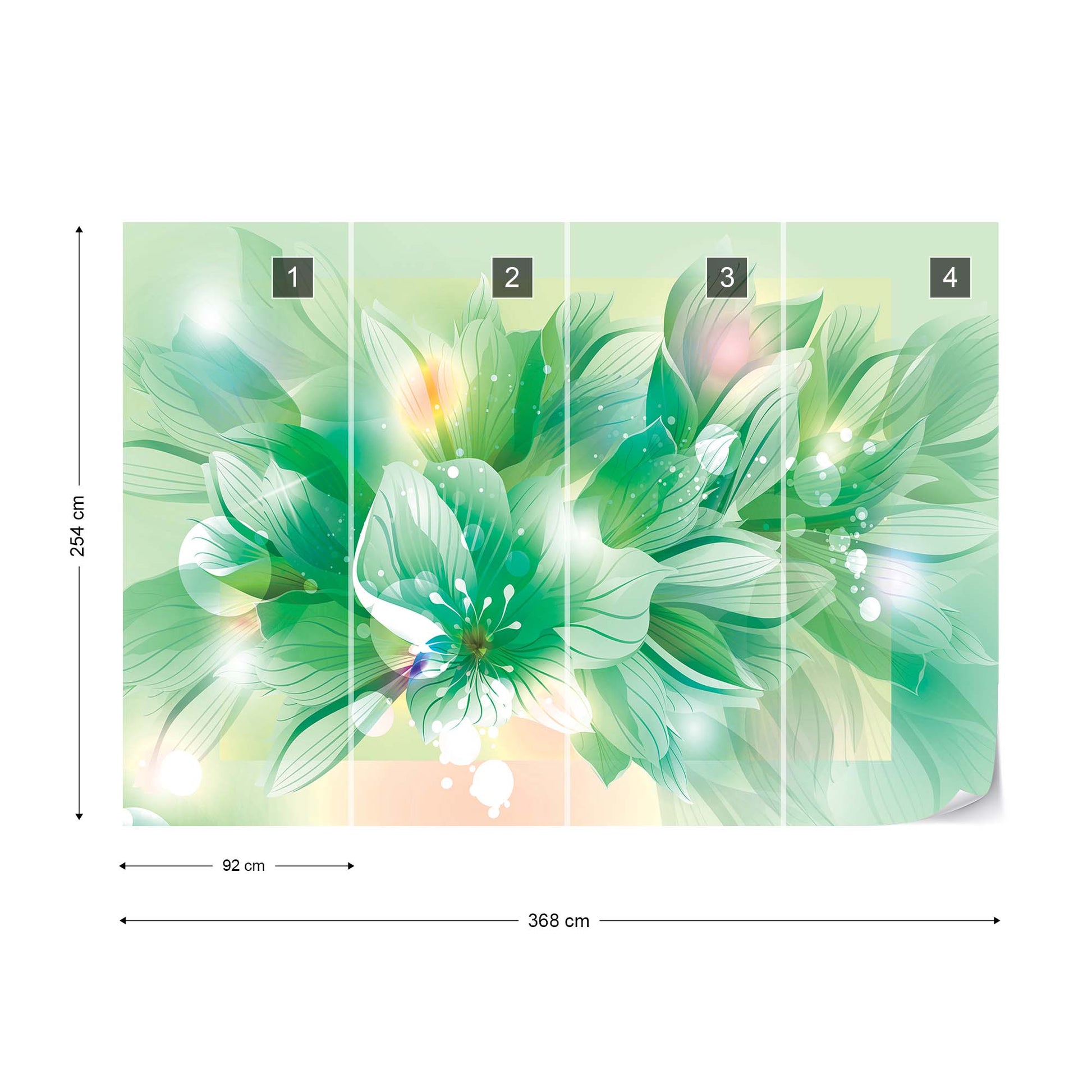 Flowers Modern Green Photo Wallpaper Wall Mural - USTAD HOME