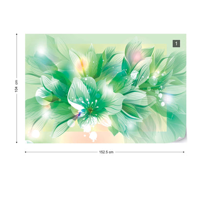 Flowers Modern Green Photo Wallpaper Wall Mural - USTAD HOME