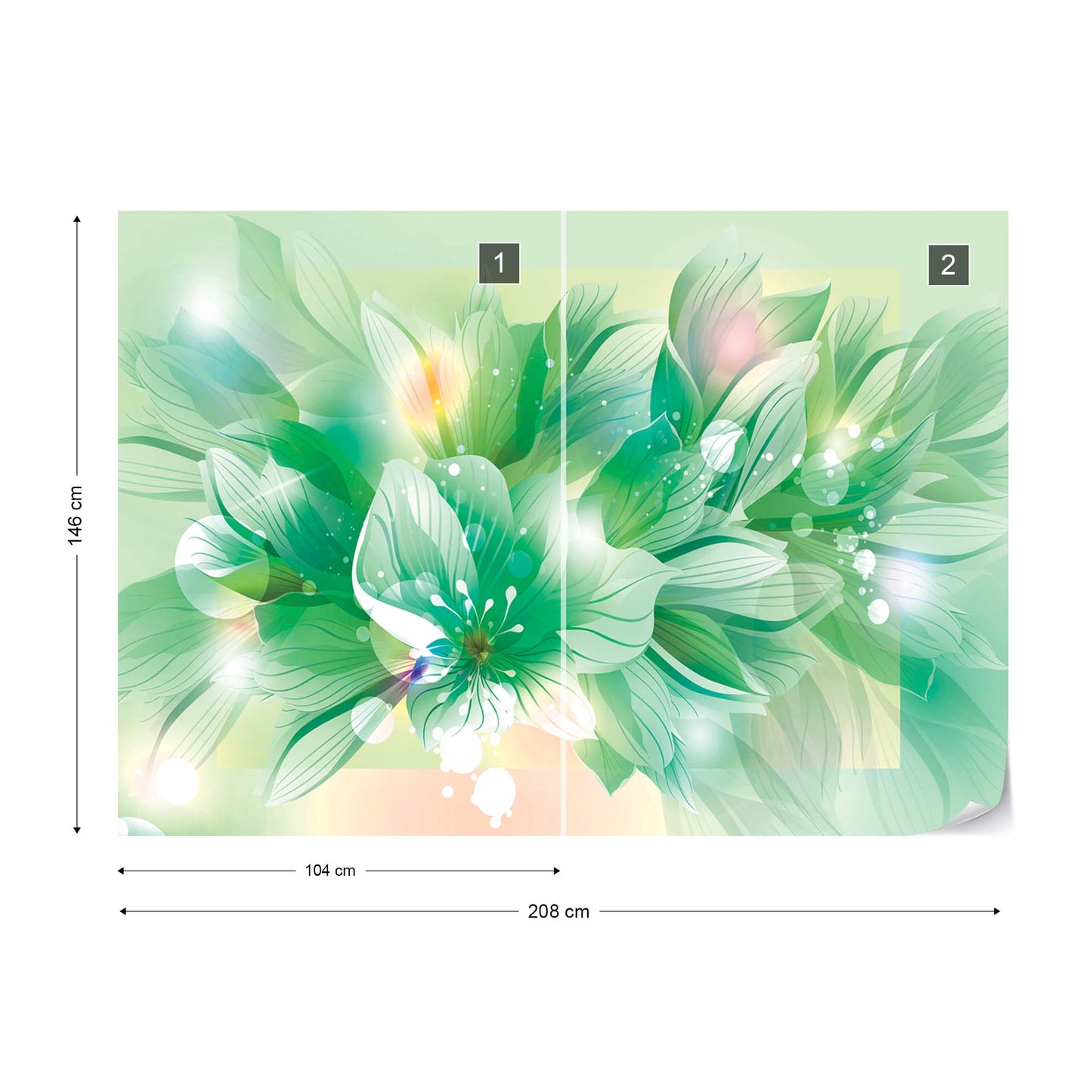 Flowers Modern Green Photo Wallpaper Wall Mural - USTAD HOME