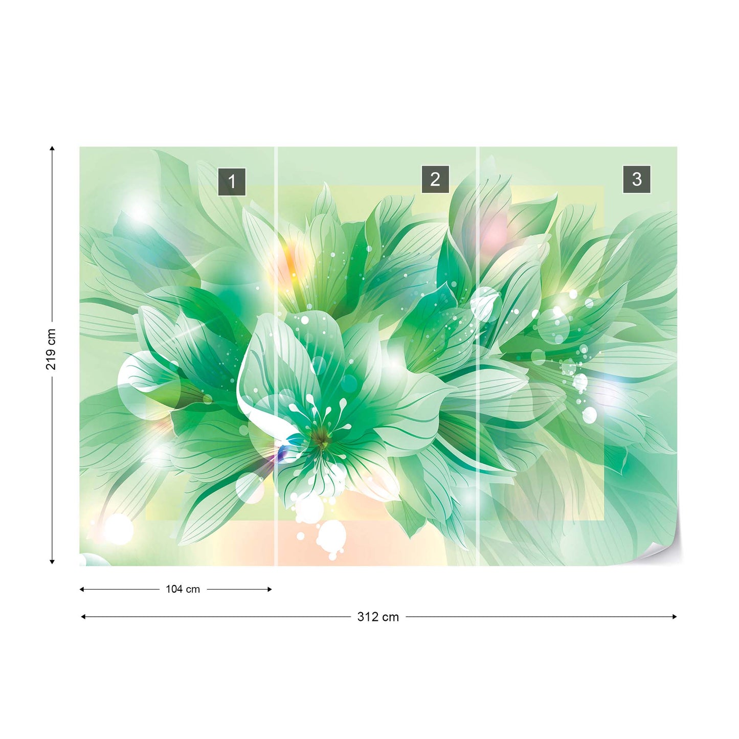 Flowers Modern Green Photo Wallpaper Wall Mural - USTAD HOME