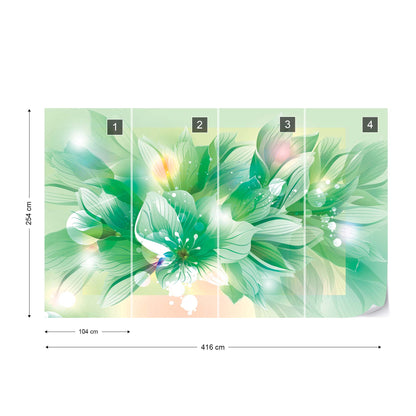 Flowers Modern Green Photo Wallpaper Wall Mural - USTAD HOME